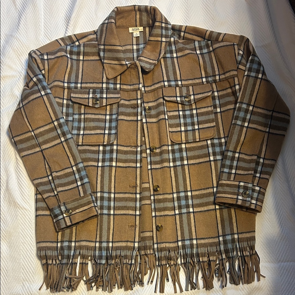 a.n.a Brown Plaid Fringe Women's Jacket